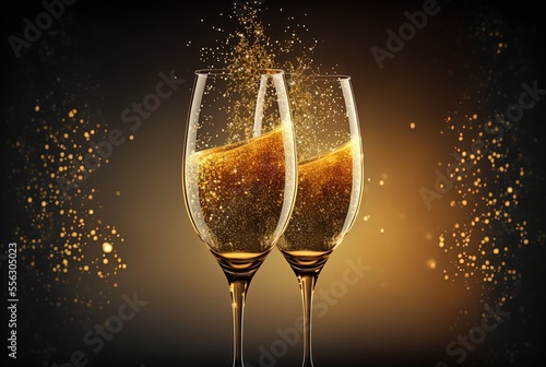illustration of tossing champagne glasses in celebration party theme