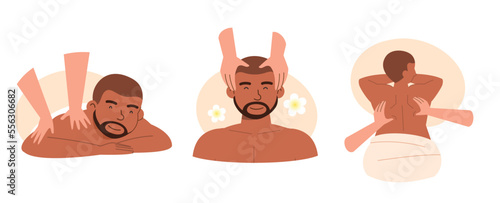 a man Receiving Massage and spa therapists vector illustrations