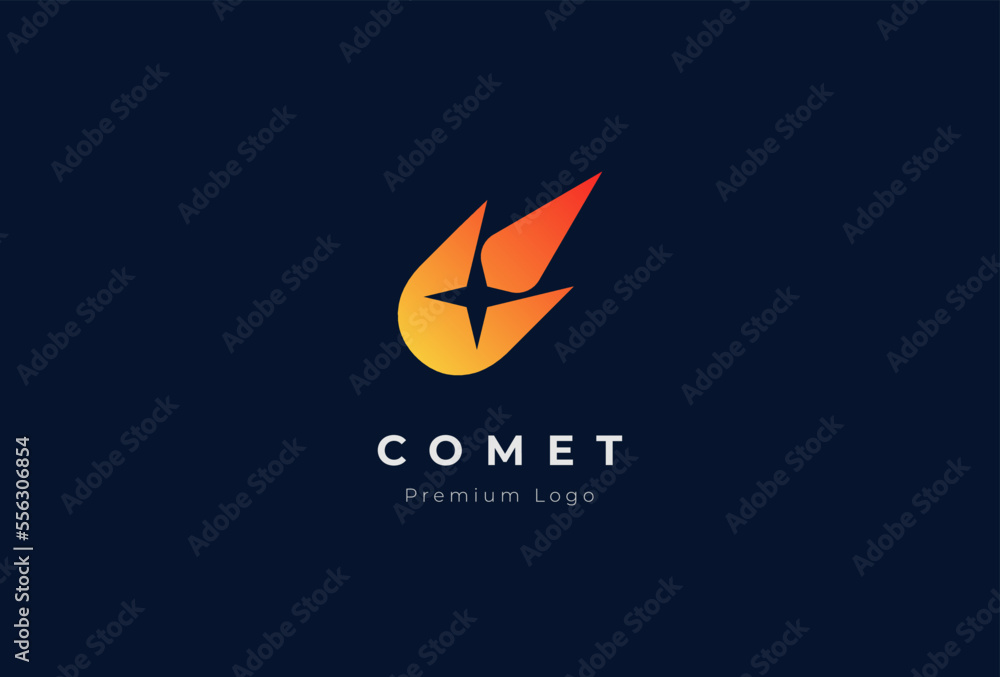 Comet star logo design,  comet with star inside, usable for brand and business logos, flat design logo template, vector illustration - obrazy, fototapety, plakaty 