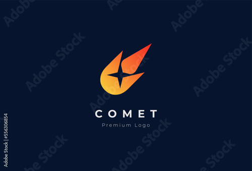 Comet star logo design,  comet with star inside, usable for brand and business logos, flat design logo template, vector illustration