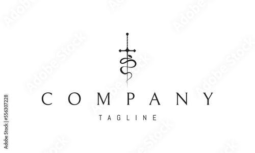 Vector logo on which an abstract image of a dagger wrapped around a snake.