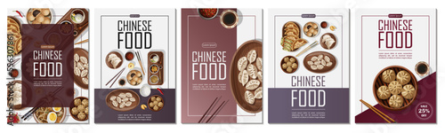 Set of templates posters design for restaurant, banner, card, flyer, menu, brochure. Vector illustration of Chinese food and copy-space on vertical A4 posters.