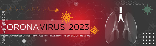 Corona virus design with infected lungs and virus microscopic view background. Respiratory system. Corona new variant 2023. BF.7 varient of Corona Virus.