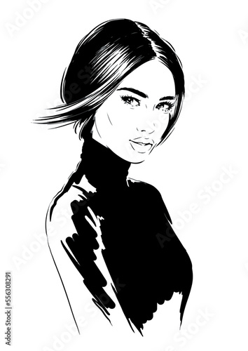 fashion illustration of young woman in black turtleneck