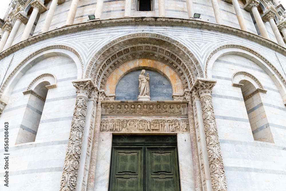 Pisa, Italy - October 24, 2022, The Campo Santo in Pisa with the Cathedral and the Leaning Tower