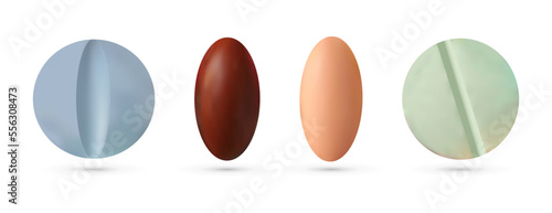 Realistic medicine table collection on white background
