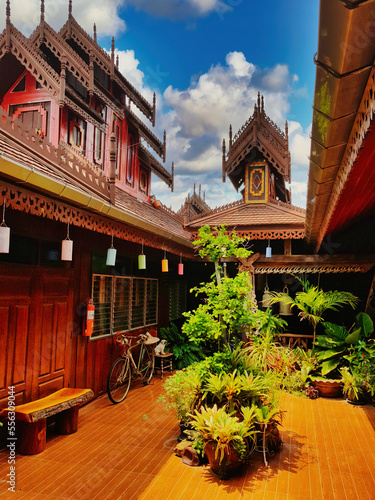 Temple courtyard of the Wat Nantaram in Chiang Kham, Phayao province, Thailand, a wooden temple of the San (Tai Yai) ethnic group
 photo