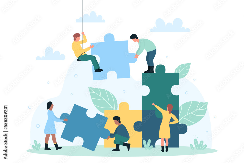 Teamwork partnership metaphor. Team building training, project management, brainstorming, group motivation. Teamwork, startup character flat vector illustration business concept with giant puzzle. Teamwork partnership metaphor. Team building training, project management, brainstorming, group motivation. Teamwork, startup character flat vector illustration business concept with giant puzzle.