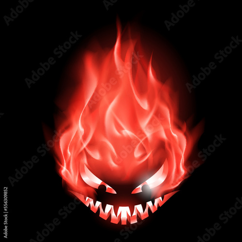 Evil Burning Halloween Symbol in Red Fire. Illustration on Black Background