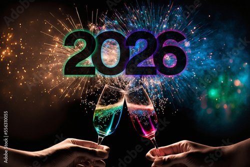 2026 Happy New Year. Computer-generated 3D image.