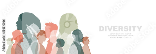 Diversity banner. People stand together. Card with place for text.