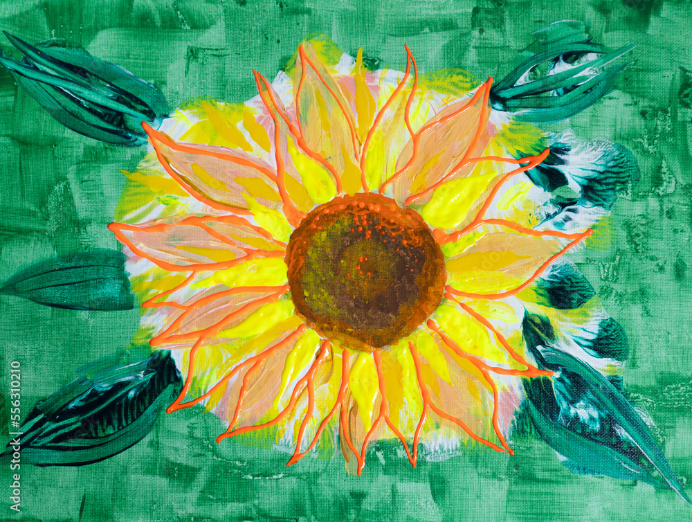 Artistic painting of sun flower, bright positive energy. Picture