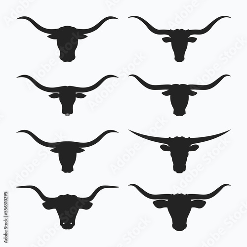 Longhorn Bull Head Silhouette Icon Set Vector. Set of Bull head Icon Vector.