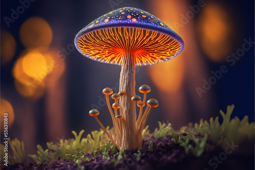 Magic mushrooms, colorful surreal image