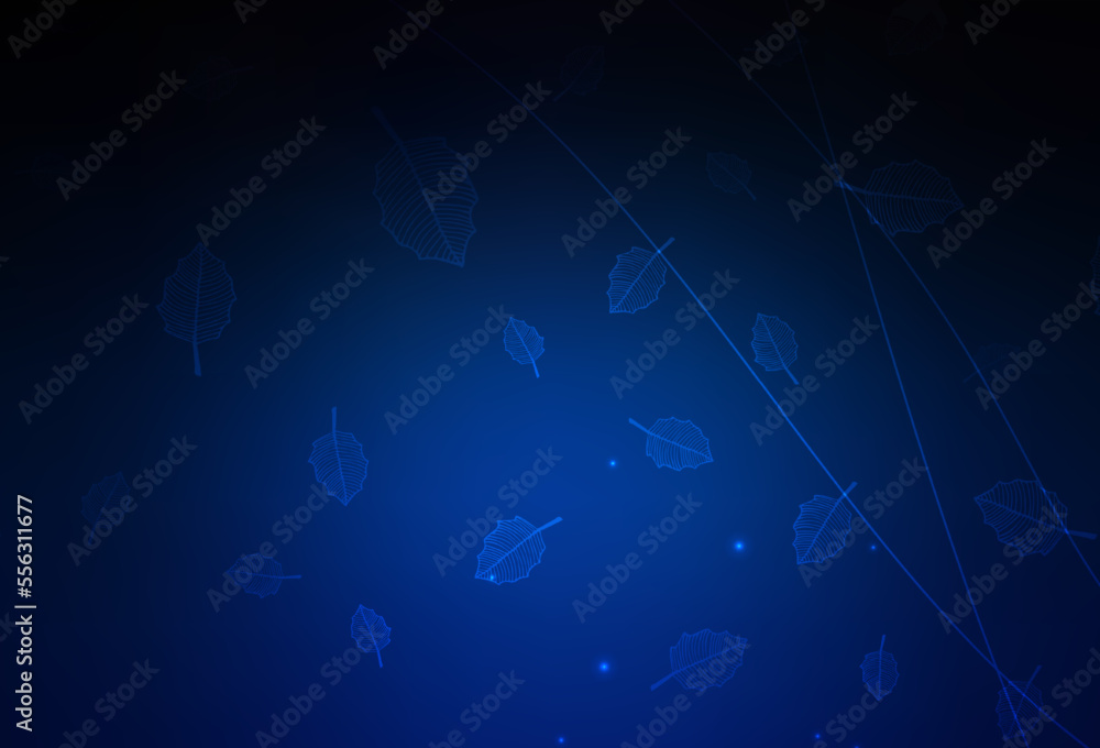 Dark BLUE vector elegant background with trees, branches.
