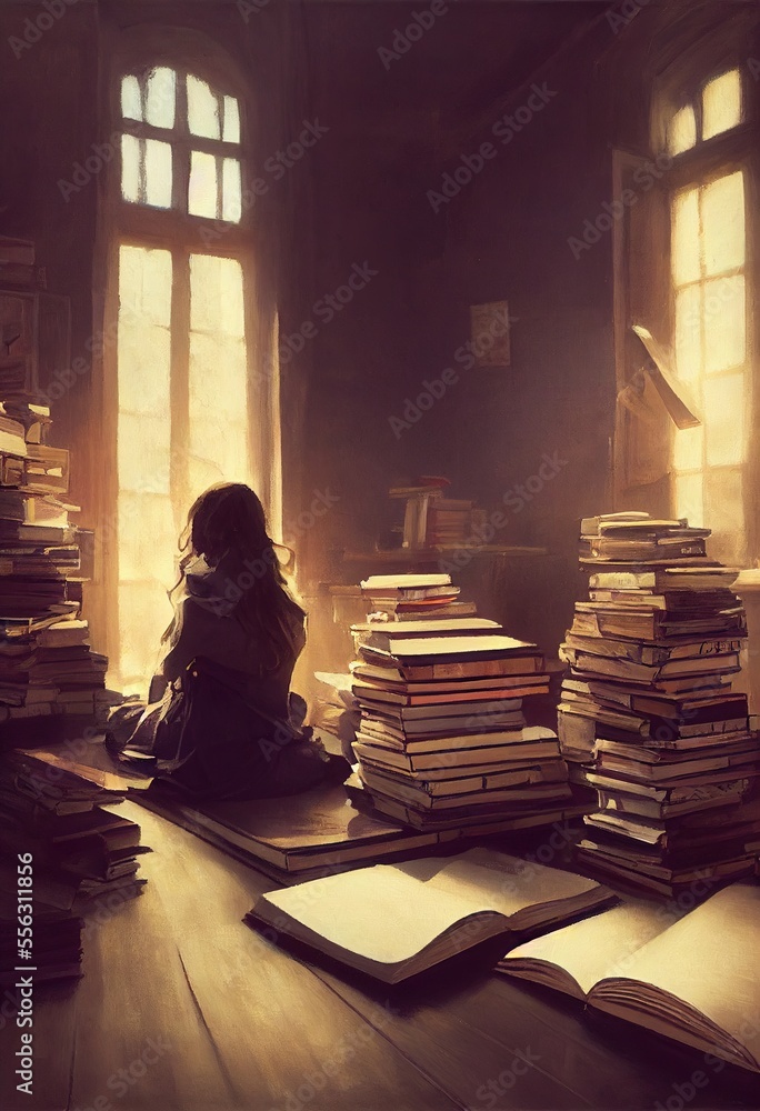 Ancient Library. An old dusty library with lots of book. Generative AI ...