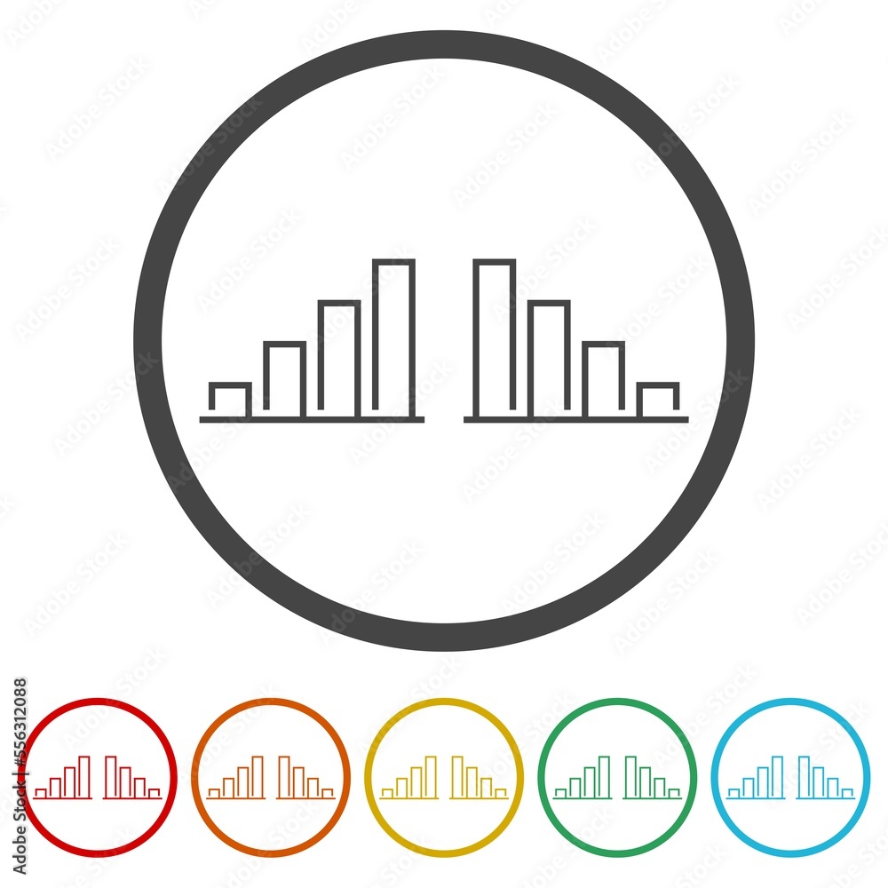 Graph or diagram with arrow going up and down icon. Set icons in color circle buttons Graph or diagram with arrow going up and down icon. Set icons in color circle buttons