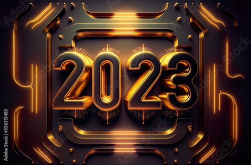 2023, 23, luxury new year: gold on black, beautiful new year, illustration, generated art, ai photo