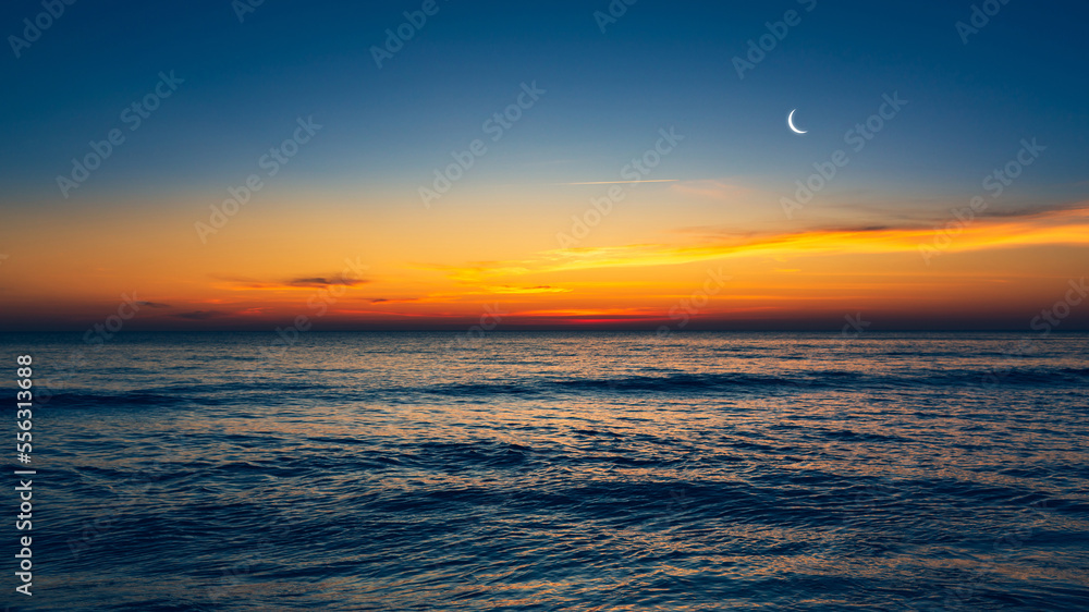 Panorama beautiful ocean during sunset outdoor nature background
