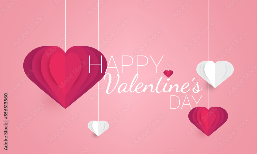 Background with hearts, Valentine's Day celebration . Paper art Vector illustration. Vector illustration