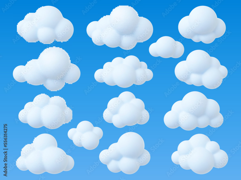 Clouds 3d design, abstract soft cloud simple design. Sky cartoon elements, weather bubbles icons. Data symbols, trendy white realistic pithy vector set Clouds 3d design, abstract soft cloud simple design. Sky cartoon elements, weather bubbles icons. Data symbols, trendy white realistic pithy vector set