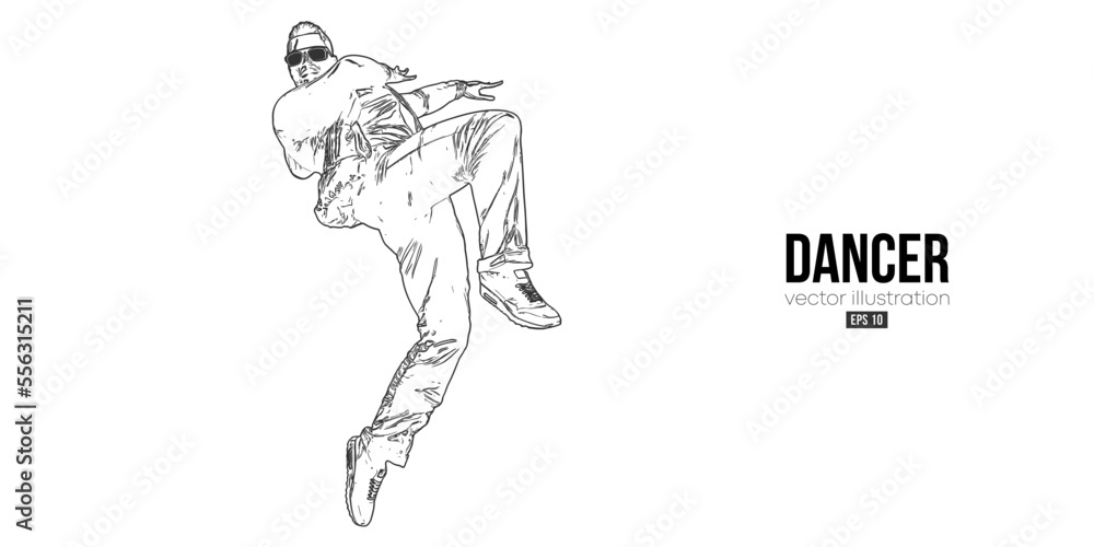 Obraz premium Abstract silhouette of a young hip-hop dancer, breake dancing man isolated on white background. Vector illustration