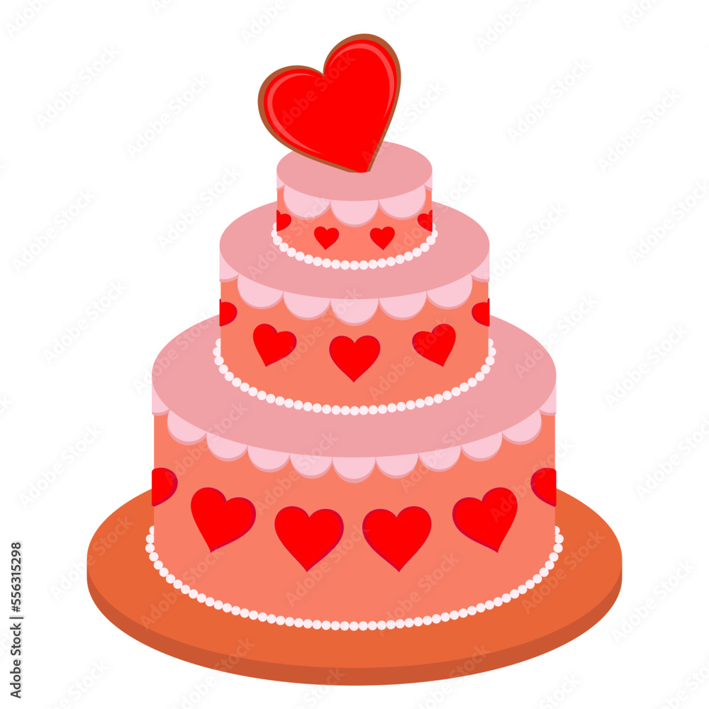 Vector illustration. A big birthday cake for Valentine's Day. Vector illustration. A big birthday cake for Valentine's Day.