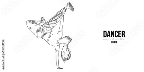 Abstract silhouette of a young hip-hop dancer, breake dancing woman isolated on white background. Vector illustration
