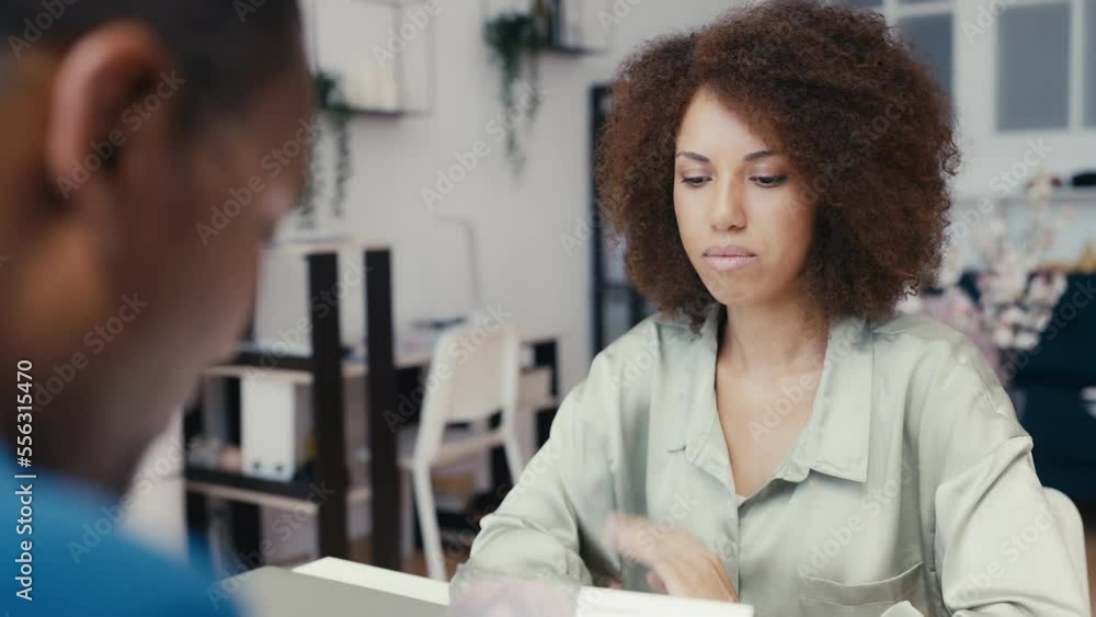 African American woman applying for a job, company hiring new employees African American woman applying for a job, company hiring new employees