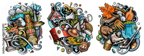 Canada cartoon vector doodle designs set.