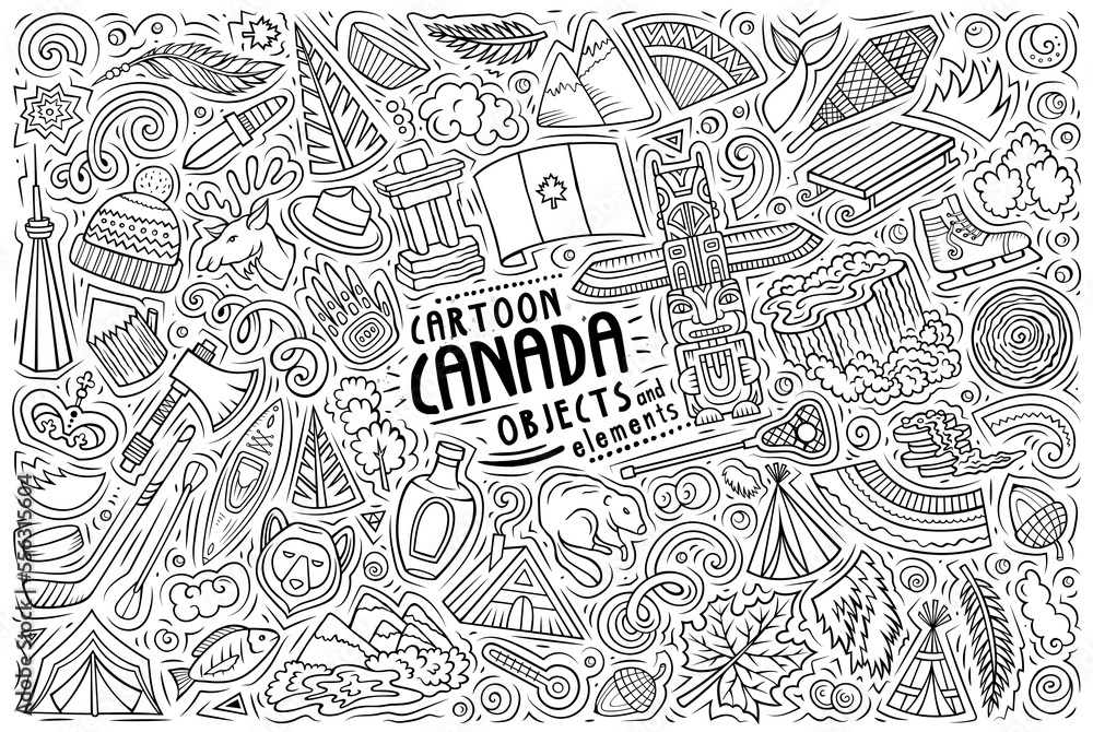 Set of Canada traditional symbols and objects