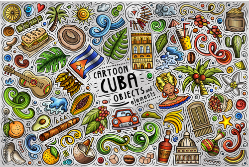 Set of Cuba traditional symbols and objects