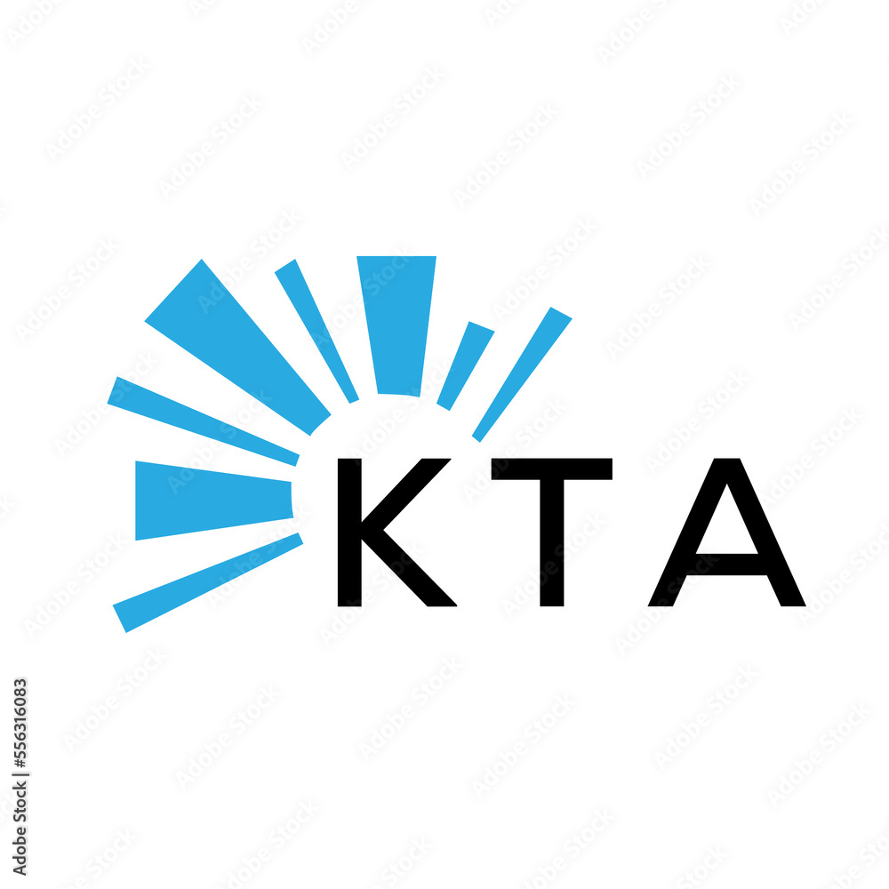 KTA letter logo. KTA blue image on white background and black letter ...