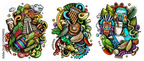 Guatemala cartoon vector doodle designs set.