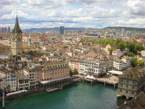 Panoramic view from above to city. Top view. Zurich. Switzerland