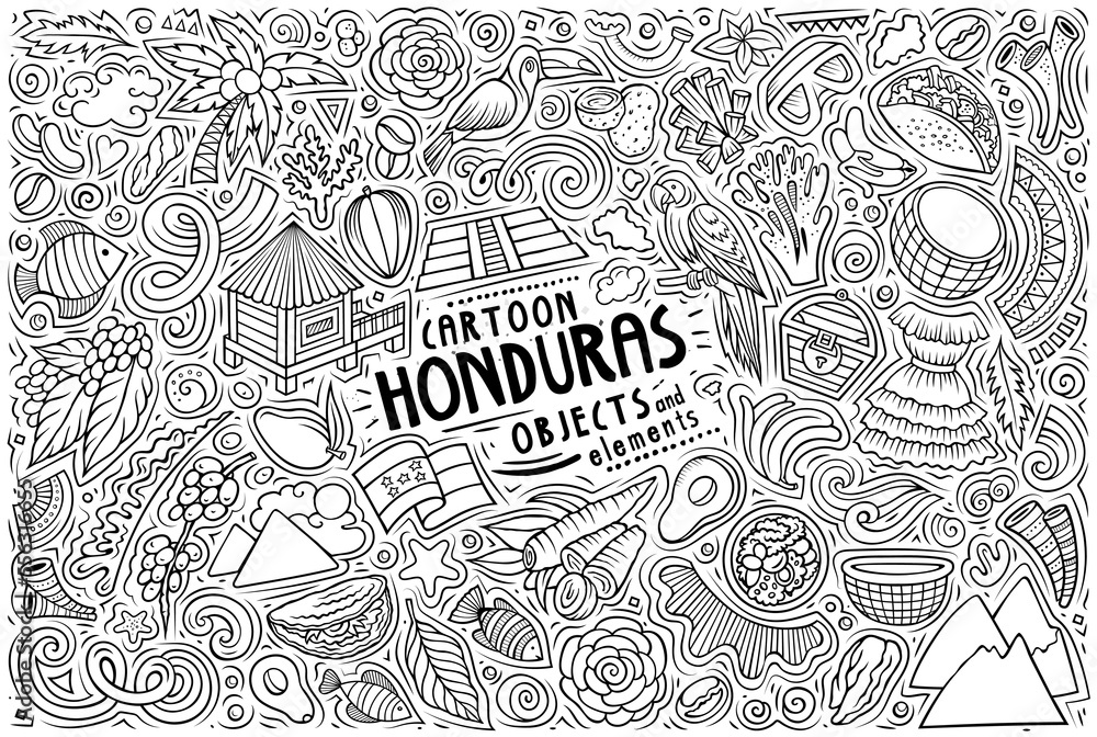 Set of Honduras traditional symbols and objects