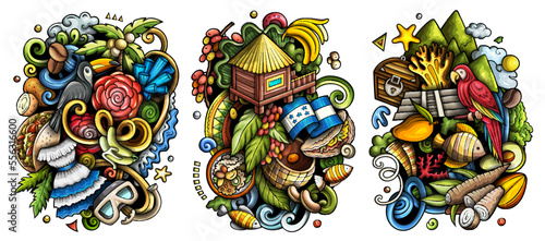 Honduras cartoon vector doodle designs set.