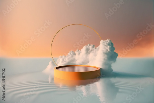 Abstract background smoke pedestal for product presentation, water orange podium product display 3d rendering © hocine