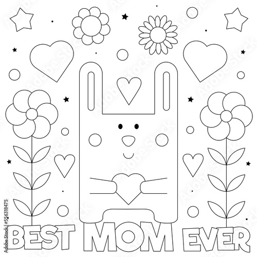 Best mom ever. Coloring page. Black and white vector illustration.