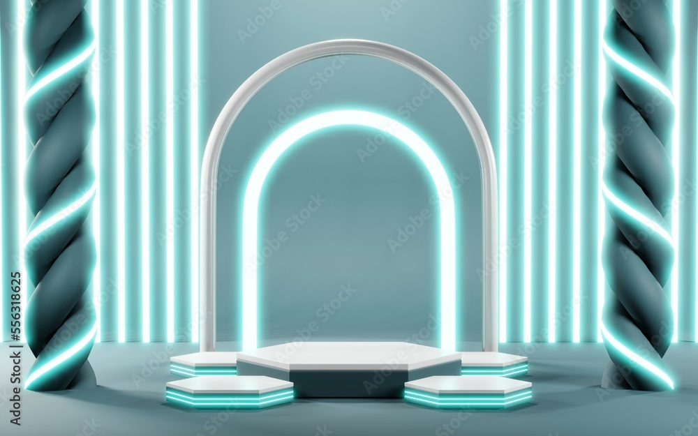 3D render of Podium background in blue tones for displaying cream products. cosmetics 3D render of Podium background in blue tones for displaying cream products. cosmetics