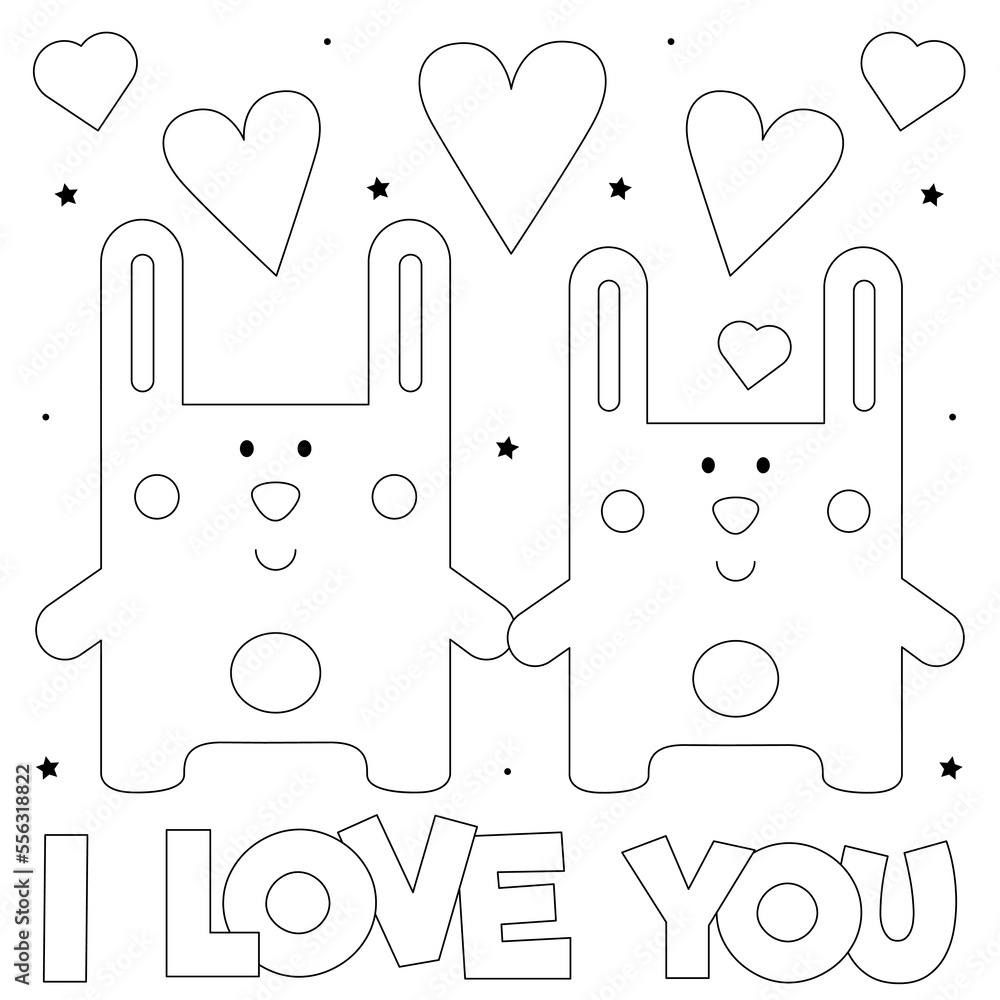I love you. Coloring page. Black and white vector illustration. Stock