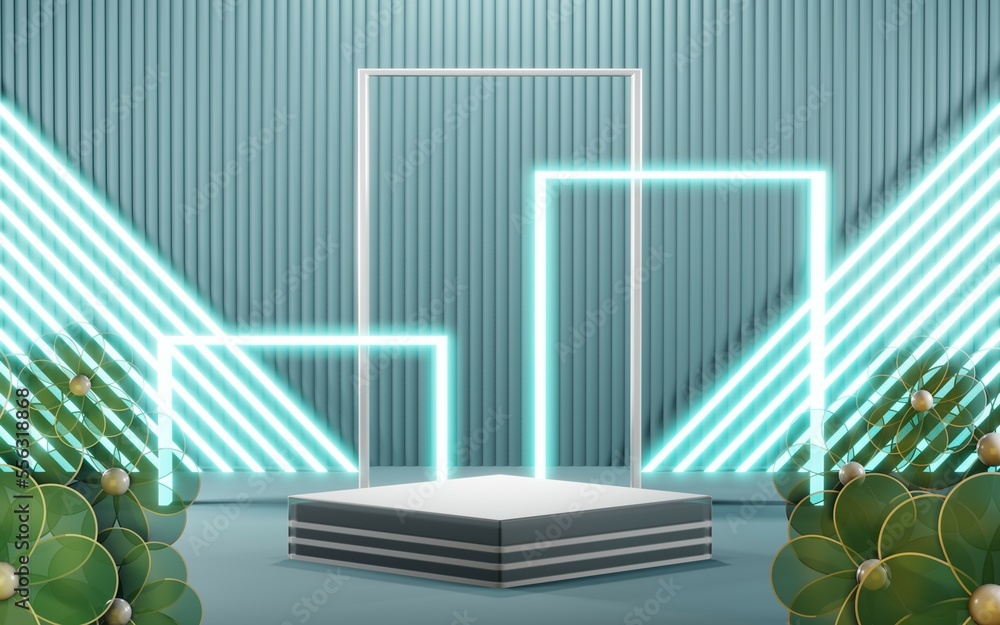 Obraz premium 3D render of Podium background in blue tones for displaying cream products. cosmetics