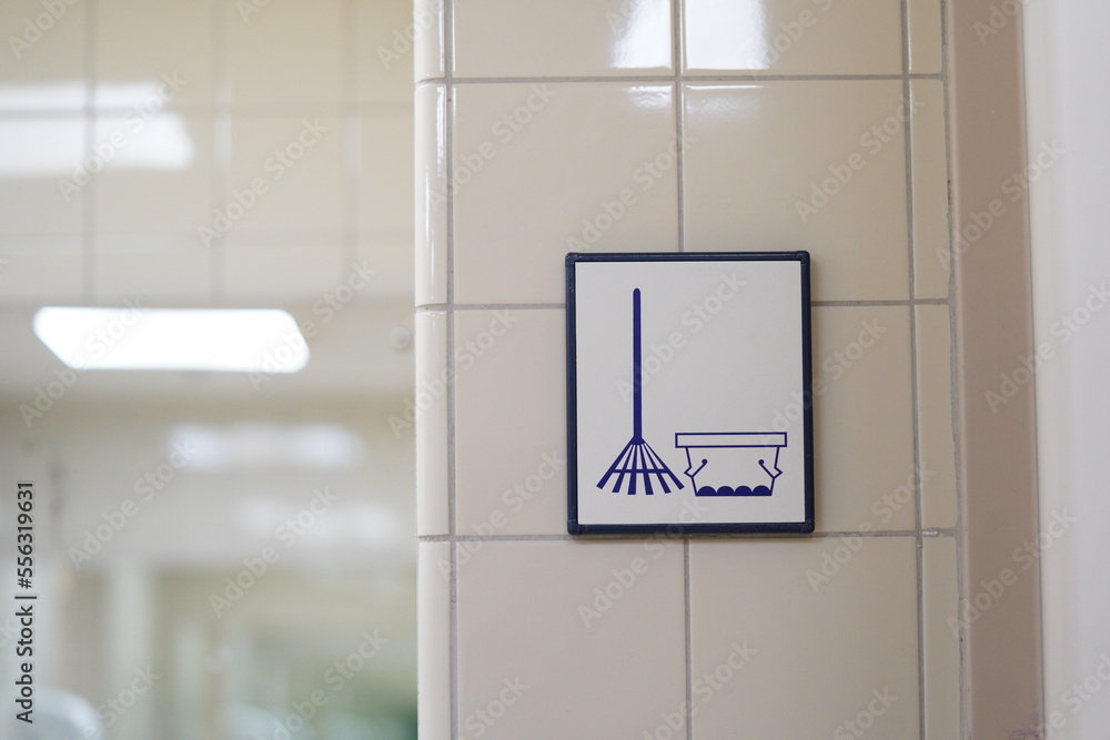 Cleaning tools sign or Broom, Mop and Bucket filled with a water sign. Square sign for toilet cleaning tools. Cleaning tools sign or Broom, Mop and Bucket filled with a water sign. Square sign for toilet cleaning tools.