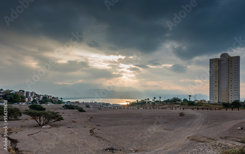 Sunrise over the Red Sea in Eilat - famous tourist resort in the Middle East
