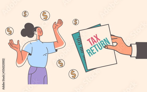 Tax money paid return concept. Vector graphic design illustration element