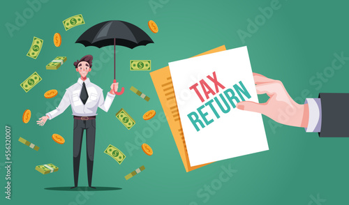 Tax money paid return concept. Vector graphic design illustration element