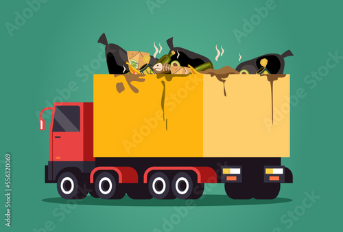 Garbage truck waste recycle trash car bin concept graphic design illustration element