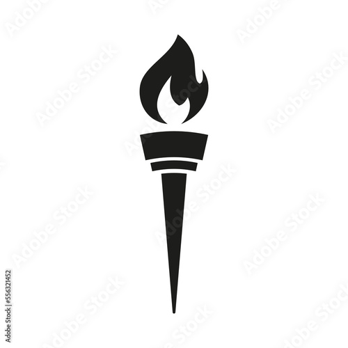 Vector icon of burning torch with flame in the form of black silhouette on white background.
