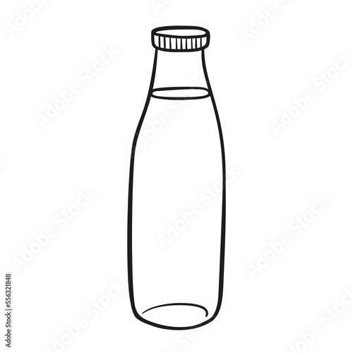 Milk bottle vector hand drawn icon. Dairy product in transparent glass bottle in doodle style.