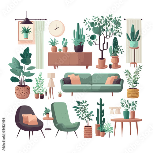 Furniture set for home living room interior. Isolated on background. Cartoon flat vector illustration